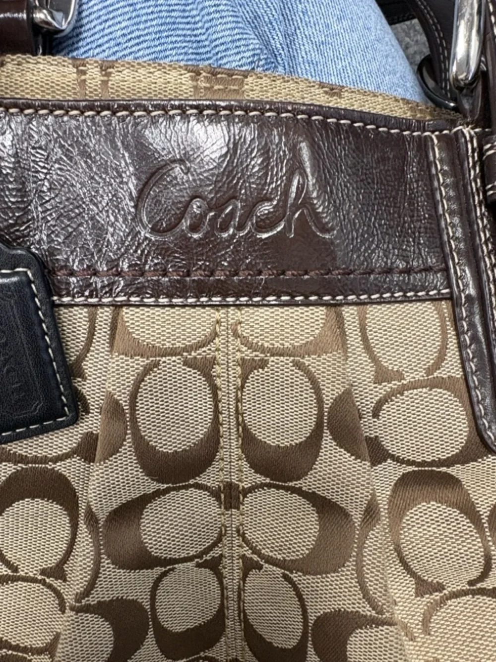 Coach Beige and Brown Signature Canvas Tote F15047
